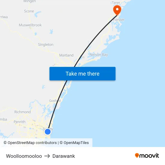 Woolloomooloo to Darawank map