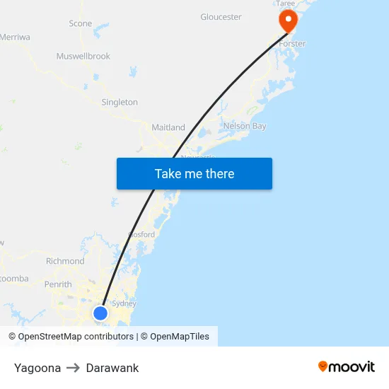 Yagoona to Darawank map