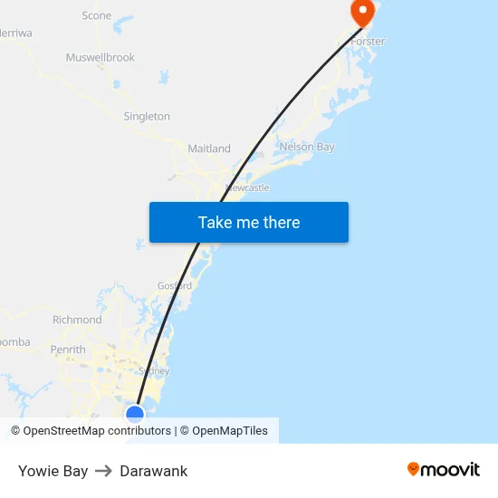 Yowie Bay to Darawank map