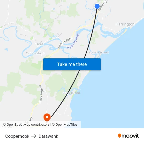 Coopernook to Darawank map