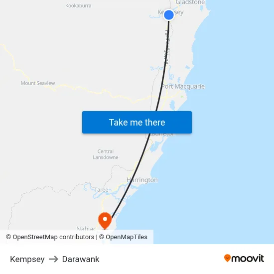 Kempsey to Darawank map