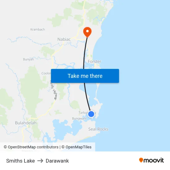 Smiths Lake to Darawank map