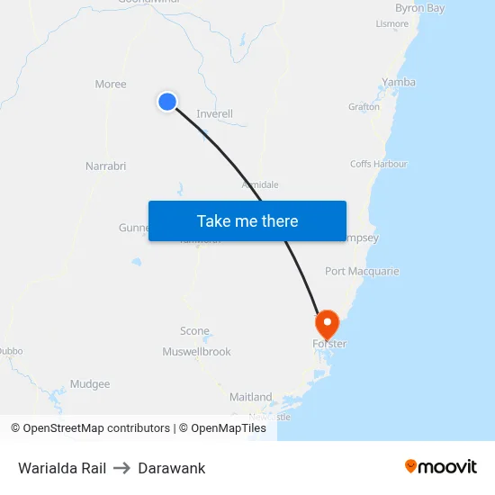 Warialda Rail to Darawank map