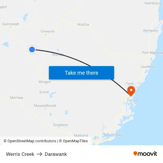 Werris Creek to Darawank map