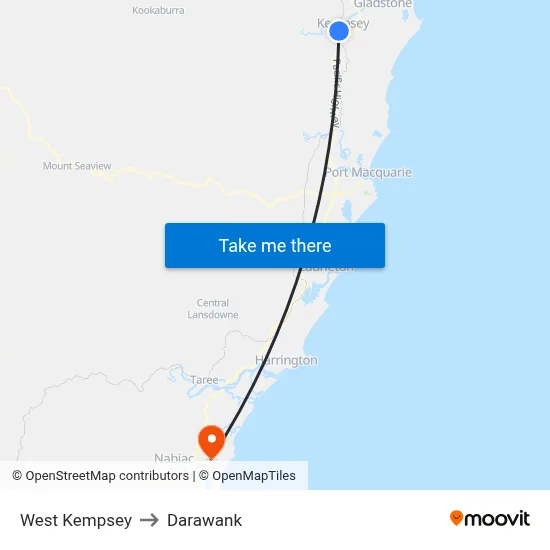 West Kempsey to Darawank map
