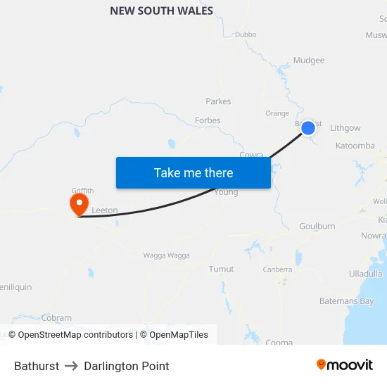Bathurst to Darlington Point map