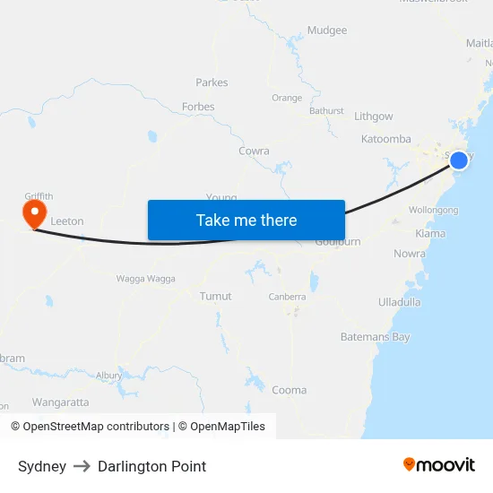 Sydney to Darlington Point map