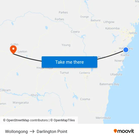 Wollongong to Darlington Point map