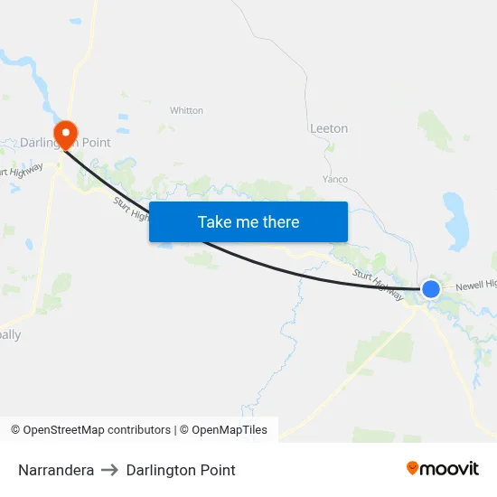 Narrandera to Darlington Point map