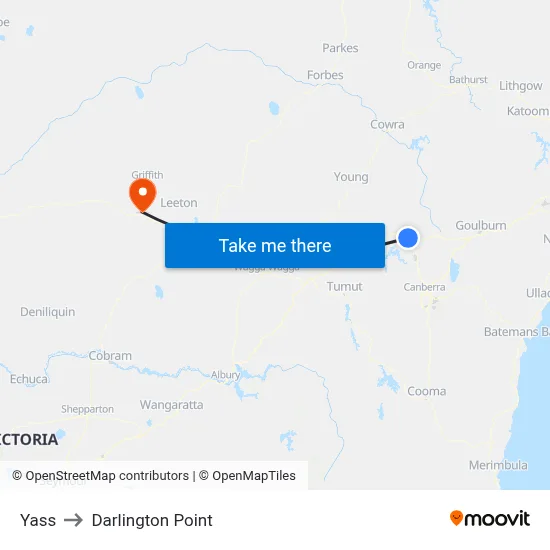 Yass to Darlington Point map