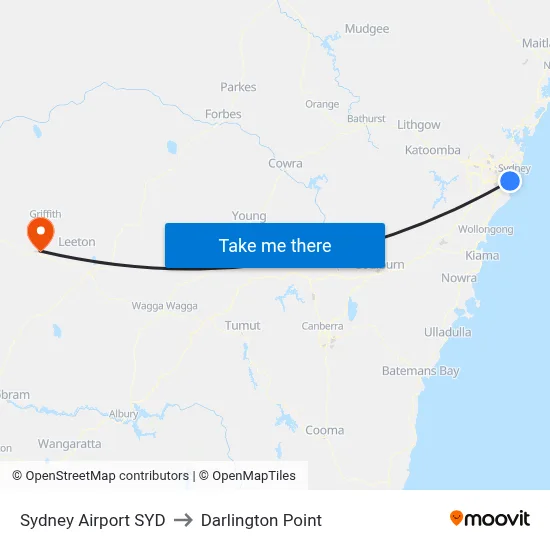 Sydney Airport SYD to Darlington Point map