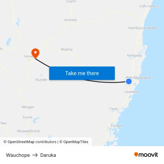 Wauchope to Daruka map