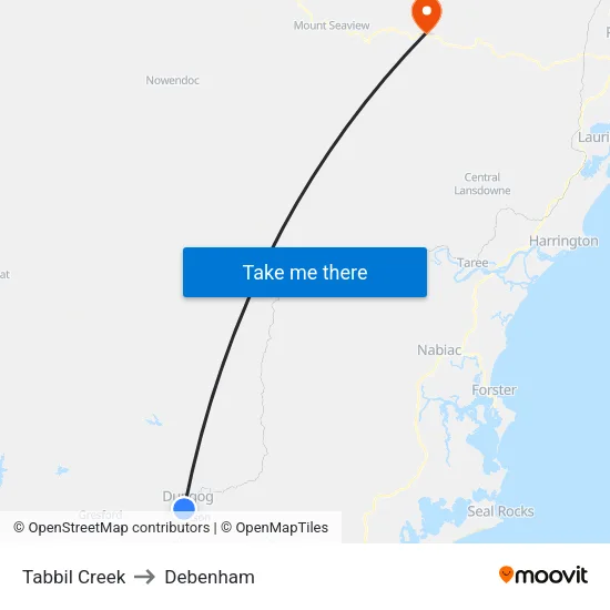Tabbil Creek to Debenham map