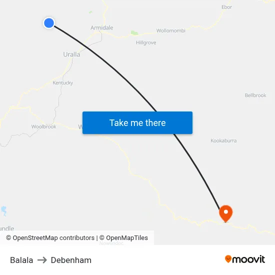 Balala to Debenham map