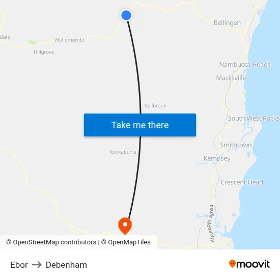 Ebor to Debenham map