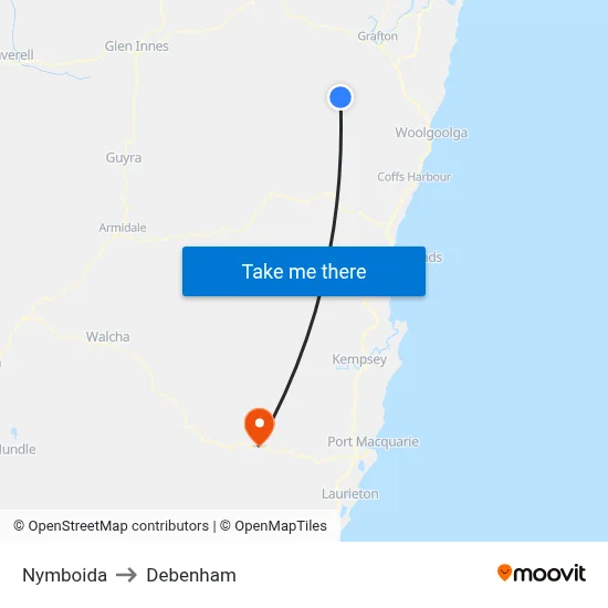 Nymboida to Debenham map