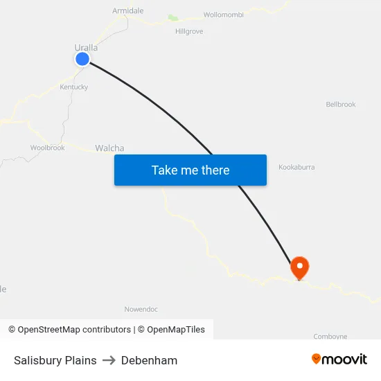 Salisbury Plains to Debenham map