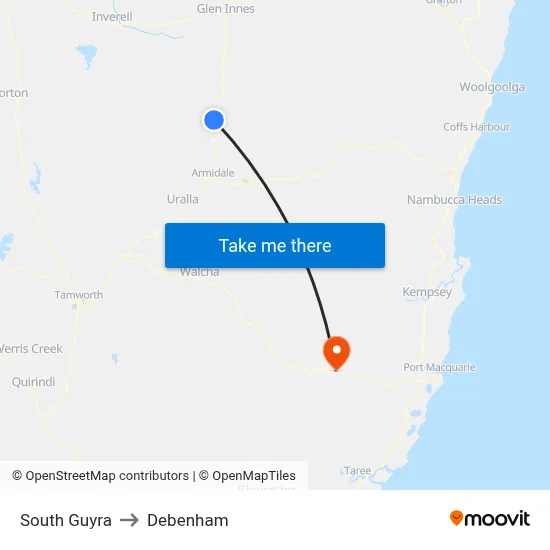 South Guyra to Debenham map
