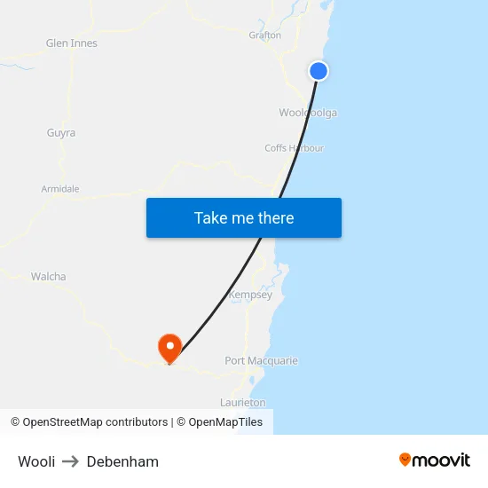 Wooli to Debenham map