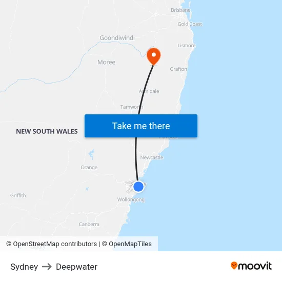 Sydney to Deepwater map