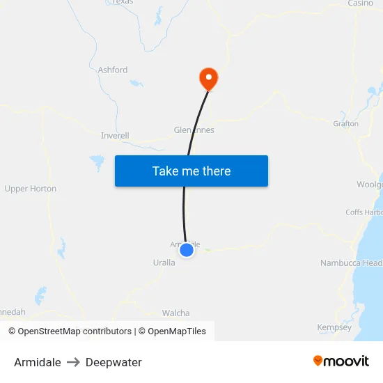 Armidale to Deepwater map