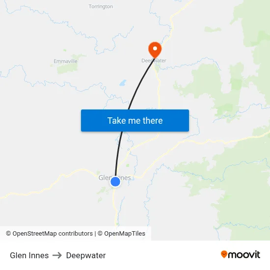 Glen Innes to Deepwater map