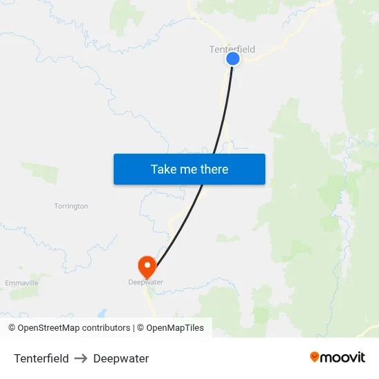 Tenterfield to Deepwater map