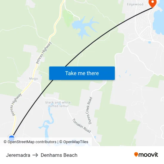Jeremadra to Denhams Beach map