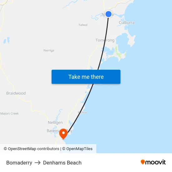 Bomaderry to Denhams Beach map