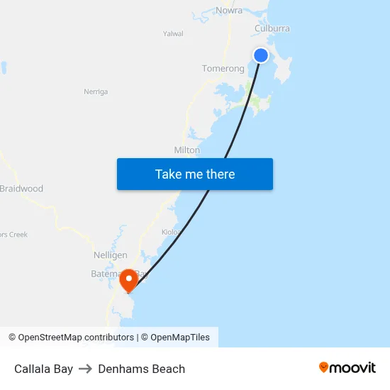 Callala Bay to Denhams Beach map