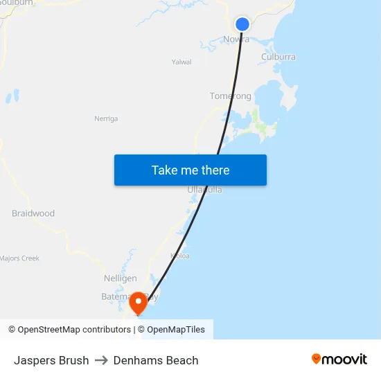 Jaspers Brush to Denhams Beach map