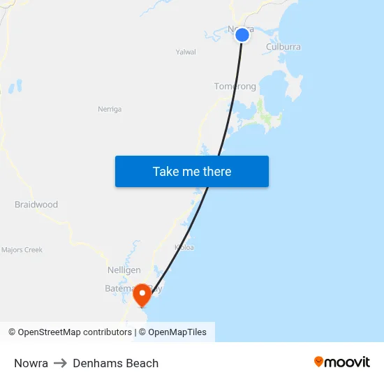 Nowra to Denhams Beach map