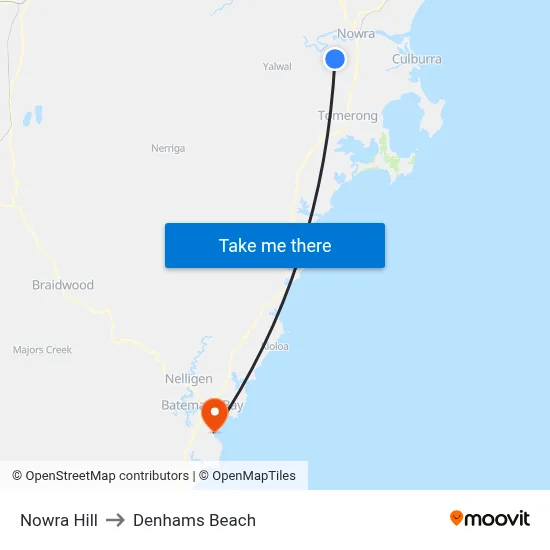 Nowra Hill to Denhams Beach map