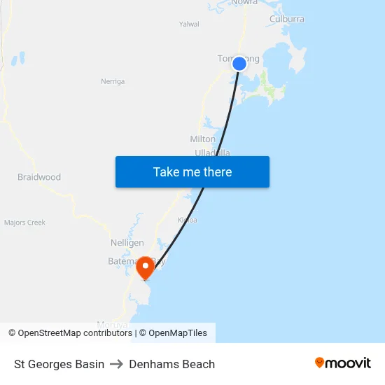 St Georges Basin to Denhams Beach map