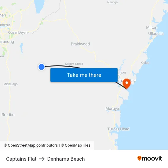 Captains Flat to Denhams Beach map