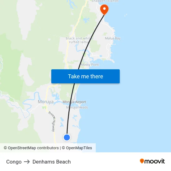 Congo to Denhams Beach map