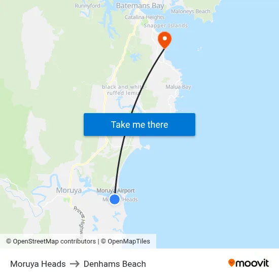 Moruya Heads to Denhams Beach map