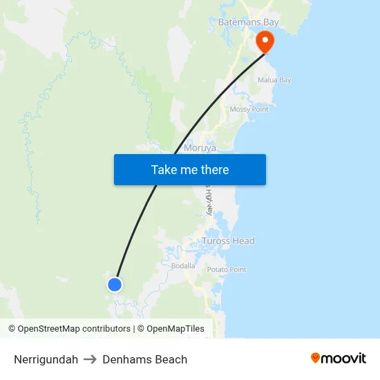 Nerrigundah to Denhams Beach map