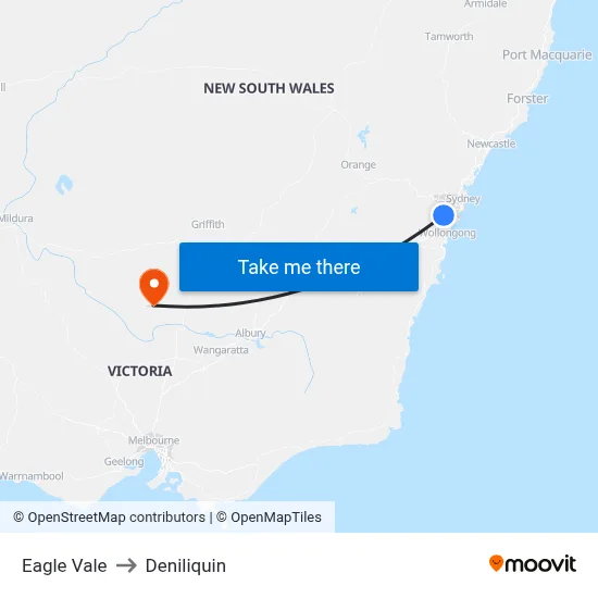 Eagle Vale to Deniliquin map