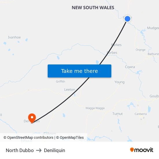 North Dubbo to Deniliquin map