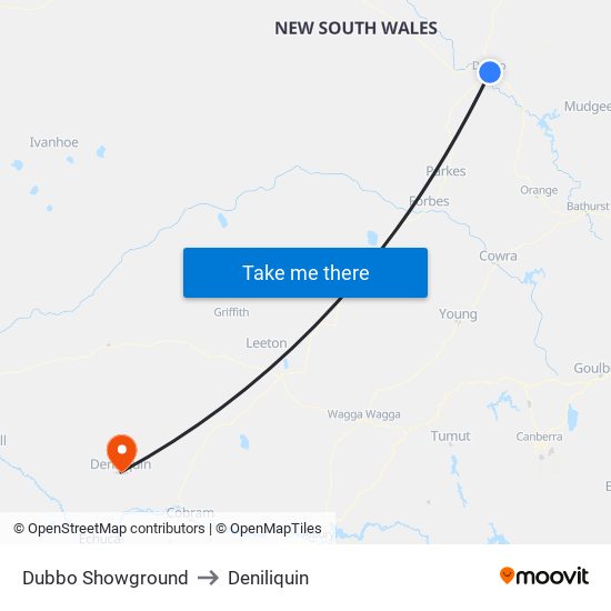 Dubbo Showground to Deniliquin map