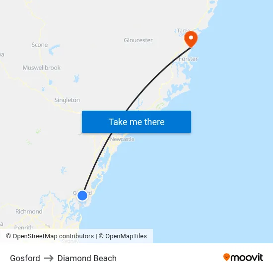 Gosford to Diamond Beach map