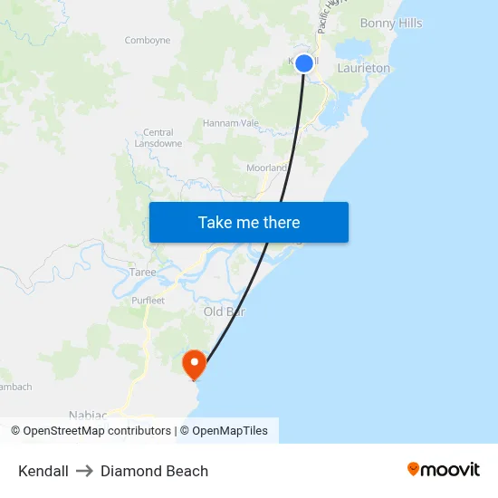 Kendall to Diamond Beach map