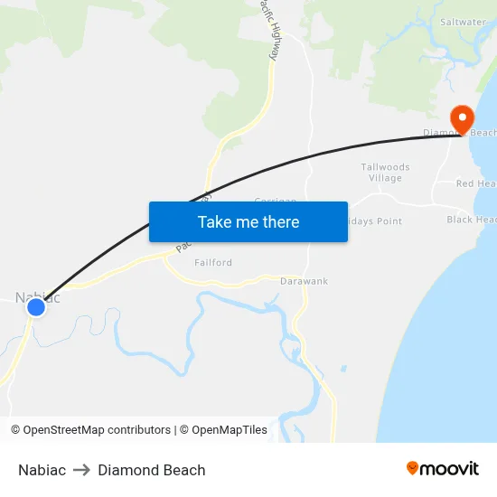 Nabiac to Diamond Beach map