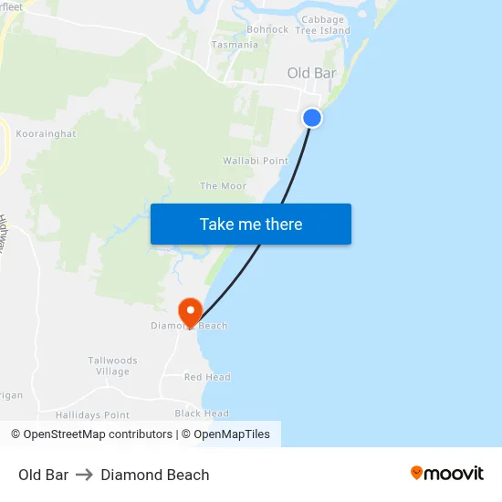 Old Bar to Diamond Beach map