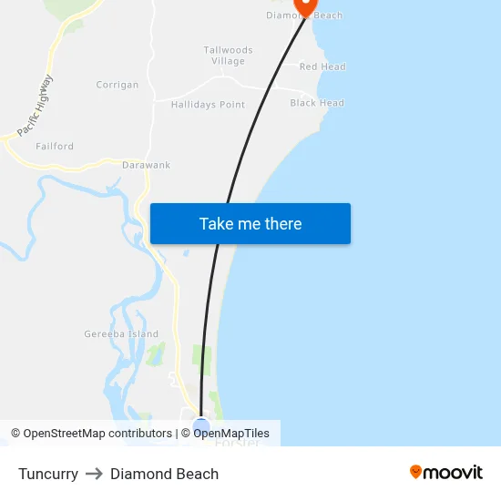 Tuncurry to Diamond Beach map