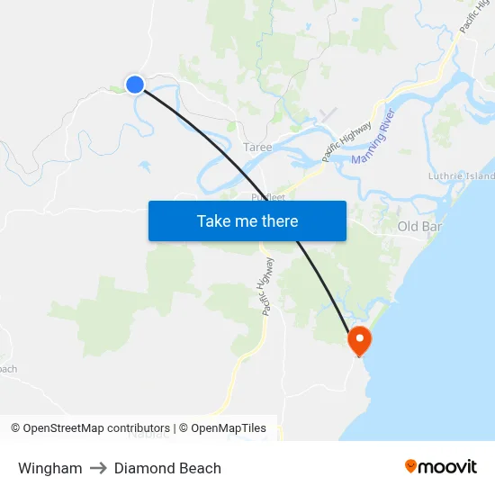 Wingham to Diamond Beach map