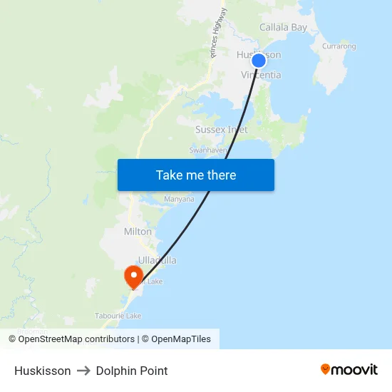 Huskisson to Dolphin Point map