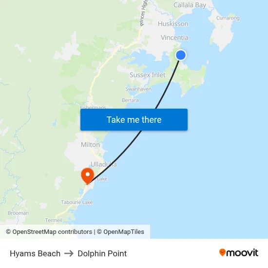 Hyams Beach to Dolphin Point map