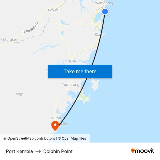 Port Kembla to Dolphin Point map